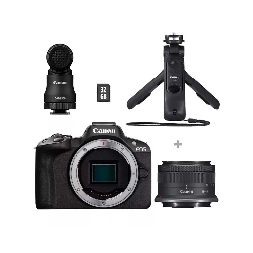 Canon EOS R50 Mirrorless Camera, Black with RF-S 18-45mm F4.5-6.3 IS STM Lens (R50+RF1845Vloggerkit) - Bigtech Electronics